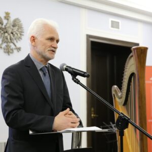 Intervento di Alaksandr Bialacki al senato polacco nel 2014.